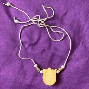 Wooden Yellow Tulip string bead necklace